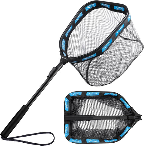 Floating Folding Fishing Landing Net, Rubber Coated Net with Fixed or Telescopic Handle for Kayak, Fly, Trout, Salmon and Bass Fishing In Australia - Darrahopens