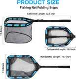 Floating Folding Fishing Landing Net, Rubber Coated Net with Fixed or Telescopic Handle for Kayak, Fly, Trout, Salmon and Bass Fishing