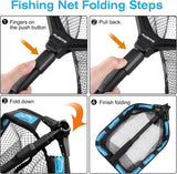 Floating Folding Fishing Landing Net, Rubber Coated Net with Fixed or Telescopic Handle for Kayak, Fly, Trout, Salmon and Bass Fishing