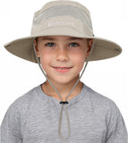 Kids UPF 50+ Sun Bucket Hat, Quick Dry Water Resistant Hat for Beach, Fishing, Safari, Hiking and Outdoor Play, Beige, Ages 5 to 13 In Australia - Darrahopens