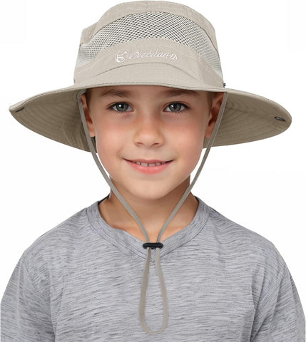 Kids UPF 50+ Sun Bucket Hat, Quick Dry Water Resistant Hat for Beach, Fishing, Safari, Hiking and Outdoor Play, Beige, Ages 5 to 13 In Australia - Darrahopens