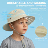 Kids UPF 50+ Sun Bucket Hat, Quick Dry Water Resistant Hat for Beach, Fishing, Safari, Hiking and Outdoor Play, Beige, Ages 5 to 13 In Australia - Darrahopens