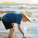 Kids UPF 50+ Sun Bucket Hat, Quick Dry Water Resistant Hat for Beach, Fishing, Safari, Hiking and Outdoor Play, Beige, Ages 5 to 13 In Australia - Darrahopens