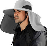 UPF 50+ Wide Brim Fishing Hat with Neck Flap, Waterproof Outdoor Sun Bucket Hat for Men and Women, Hiking, Beach and Travel, Light Grey In Australia - Darrahopens