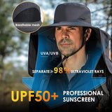 UPF 50+ Wide Brim Fishing Hat with Neck Flap, Waterproof Outdoor Sun Bucket Hat for Men and Women, Hiking, Beach and Travel, Light Grey In Australia - Darrahopens