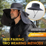 UPF 50+ Wide Brim Fishing Hat with Neck Flap, Waterproof Outdoor Sun Bucket Hat for Men and Women, Hiking, Beach and Travel, Light Grey