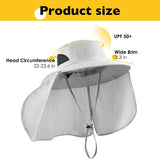 UPF 50+ Wide Brim Fishing Hat with Neck Flap, Waterproof Outdoor Sun Bucket Hat for Men and Women, Hiking, Beach and Travel, Light Grey