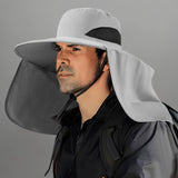 UPF 50+ Wide Brim Fishing Hat with Neck Flap, Waterproof Outdoor Sun Bucket Hat for Men and Women, Hiking, Beach and Travel, Light Grey