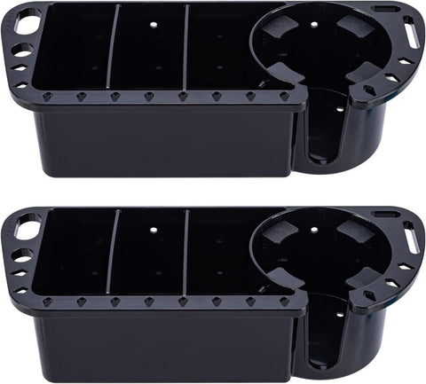2‑Pack Marine Boat Caddy Storage Rack with Cup Holder, Multi‑Purpose Organiser for Pontoon, Kayak, Bass Boat and Fishing Tools, Black