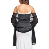 Soft Black Chiffon Shawl Wrap 190x45 cm for Wedding Evening Dress, Bridal Cape with Elegant Flowing Design, Lightweight Party Cover