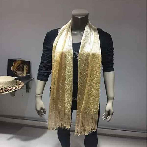 Gold Lightweight Artificial Polyester Shawl Wrap Scarf with Tassel Trim for Spring Autumn, Modern Elegant Party Cover-Up In Australia - Darrahopens