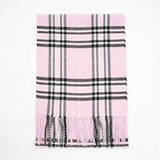 Light Pink Plaid Plum Feathers Super Soft Cashmere Feel Unisex Winter Scarf 180x30 cm, Breathable Checkered Print with Fringe for All Seasons