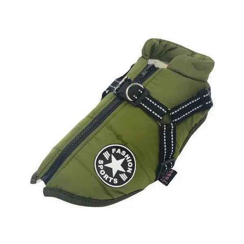 Army Green Winter Waterproof Dog Jacket with Harness, Comfortable Padded Puffer Vest for Small and Medium Breeds, Size M with Reflective Trim In Australia - Darrahopens
