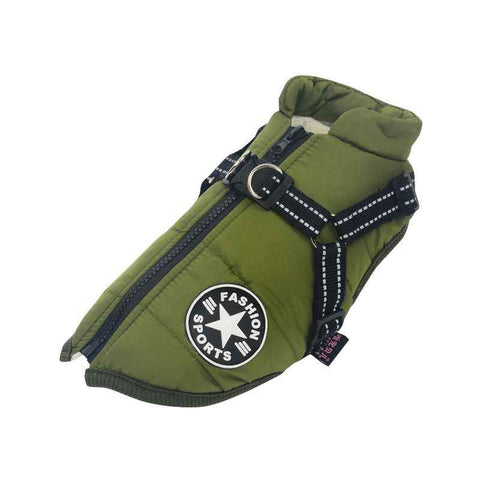Army Green Winter Waterproof Dog Jacket with Built-in Harness, Warm Padded Cotton Vest for Small and Medium Breeds, Size S with Reflective Safety Strips In Australia - Darrahopens