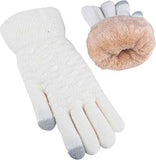White Thermal Knitted Wool Touchscreen Mittens for Women with Fleece Lining, Thumb and Index Finger Compatibility for Smartphone and Tablet Use in Winter In Australia - Darrahopens
