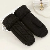 Thick Fleece Lined Warm Knitted Mittens for Women, Super Soft Thermal Winter Hand Warmers with Stretchy Elastic Wrist, One Size for Most Hand Shapes