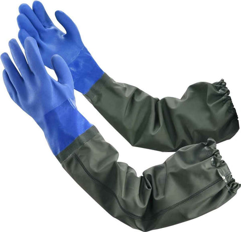Waterproof Long Rubber Pond Gloves with 28 Inch Sleeves, Thick PVC Wear Resistant for Car Wash Fishing Digging and Chemical Handling with Seamless Cotton Liner In Australia - Darrahopens