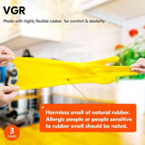 Yellow Rubber Cleaning Gloves 3 Pairs Size L, Waterproof Reusable with Non-Slip Granulated Palm, Soft Cotton Velvet Lining for Kitchen Bathroom and Car Washing