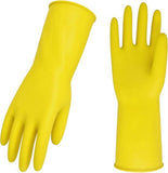 Yellow Rubber Cleaning Gloves 3 Pairs Size L, Waterproof Reusable with Non-Slip Granulated Palm, Soft Cotton Velvet Lining for Kitchen Bathroom and Car Washing