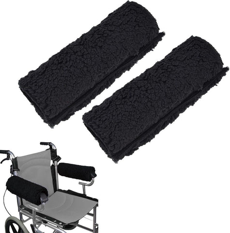 Black Memory Foam Wheelchair Armrest Cushion Covers 2 Pack, Synthetic Sheepskin Pressure Relief for Seniors Adults, Compatible with Standard Wheelchairs and Office Chairs In Australia - Darrahopens