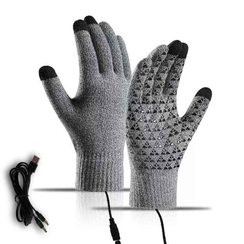 Gray USB 5V Direct-Plug Electric Heating Gloves, Knitted Winter Warm Cycling Skiing Fishing Gloves Non-Adjustable Constant Heat Requires Power Bank for Operation In Australia - Darrahopens