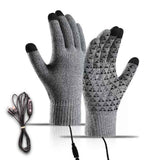 Gray USB 5V Direct-Plug Electric Heating Gloves, Knitted Winter Warm Cycling Skiing Fishing Gloves Non-Adjustable Constant Heat Requires Power Bank for Operation In Australia - Darrahopens