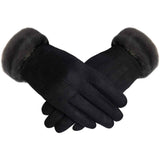 Women's Elegant Faux Suede Winter Gloves with Cozy Fleece Lining and Faux Fur Cuff, Touchscreen Compatible Right Index Finger, Available in 9 Attractive Colors In Australia - Darrahopens