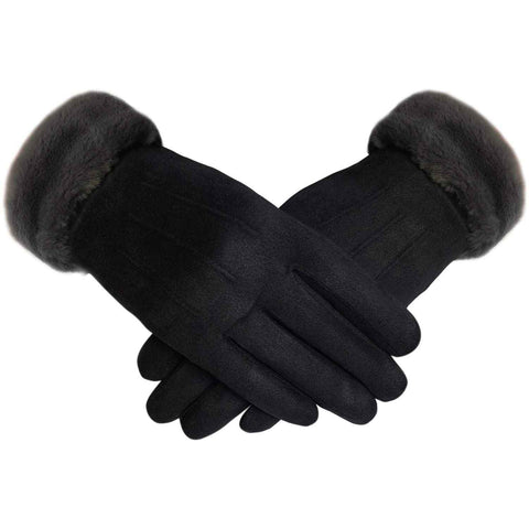 Women's Elegant Faux Suede Winter Gloves with Cozy Fleece Lining and Faux Fur Cuff, Touchscreen Compatible Right Index Finger, Available in 9 Attractive Colors In Australia - Darrahopens