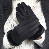 Women's Elegant Faux Suede Winter Gloves with Cozy Fleece Lining and Faux Fur Cuff, Touchscreen Compatible Right Index Finger, Available in 9 Attractive Colors In Australia - Darrahopens