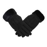 Women's Elegant Faux Suede Winter Gloves with Cozy Fleece Lining and Faux Fur Cuff, Touchscreen Compatible Right Index Finger, Available in 9 Attractive Colors In Australia - Darrahopens