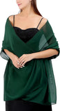 Dark Green Soft Chiffon Shawl Wrap for Women 180x70 cm, Lightweight Breathable Skin-Friendly Fabric for Wedding Evening Party and Travel, Great Gift for Ladies