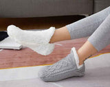 Gray Warm Non-Slip Knitted Thick Lined Cozy Winter Slippers for Women and Men, One Size Fits Most with Silicone Grips, Perfect for Home and Indoor Use In Australia - Darrahopens