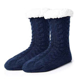 Blue Furry Warm Knitted Slipper Socks with Non-Slip Sole, Ultra-Soft Fleece Lining Cable Knit Design, One Size Fits Most EU 35-43 for Cozy Indoor Wear In Australia - Darrahopens