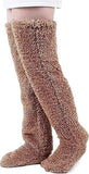 Brown Over Knee High Fuzzy Plush Teddy Slipper Socks for Women, Open Toe Non-Slip Design, Extra Long 55 cm for Warmth Indoors and Outdoors