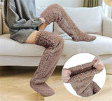 Brown Over Knee High Fuzzy Plush Teddy Slipper Socks for Women, Open Toe Non-Slip Design, Extra Long 55 cm for Warmth Indoors and Outdoors In Australia - Darrahopens