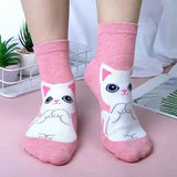 Women's Cute Animal Socks Pack 5 Pairs, Cat Dog Owl Designs in Bright Colors, Soft Breathable Cotton Blend for UK 6-8, Perfect Fun Gift for Christmas