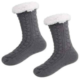 Grey Furry Warm Knitted Slipper Socks with Non-Slip Sole, Ultra-Soft Fleece Lining Cable Knit Design, One Size Fits Most EU 35-43 for Indoor Comfort In Australia - Darrahopens