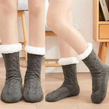 Grey Furry Warm Knitted Slipper Socks with Non-Slip Sole, Ultra-Soft Fleece Lining Cable Knit Design, One Size Fits Most EU 35-43 for Indoor Comfort In Australia - Darrahopens