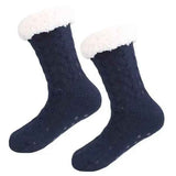 Blue Furry Warm Knitted Slipper Socks with Non-Slip Sole, Ultra-Soft Fleece Lining Cable Knit Design, One Size Fits Most EU 35-43 for Home and Office Use In Australia - Darrahopens