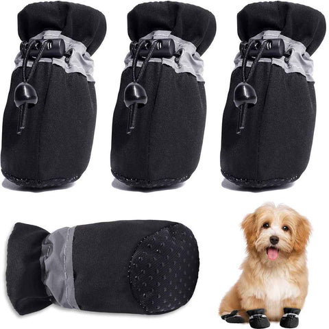 Black Dog Boots Paw Protectors with Reflective Straps, Non-Slip Nylon Cotton Shoes 4 Pieces for Small Medium Dogs, Adjustable Sizes 4-7 for Outdoor Walking In Australia - Darrahopens