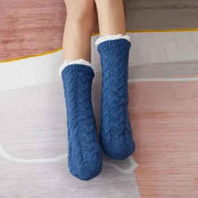 Blue Warm Knitted Non-Slip Thick Winter Socks with Cozy Inner Lining, One Size Fits Most, Breathable Cotton Blend for Indoor Home Office Use In Australia - Darrahopens