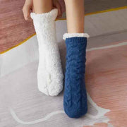 Blue Warm Knitted Non-Slip Thick Winter Socks with Cozy Inner Lining, One Size Fits Most, Breathable Cotton Blend for Indoor Home Office Use In Australia - Darrahopens