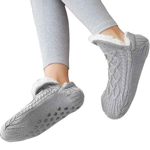 Gray TS-Knitted Velvet Wool Anti-Slip Slippers for Home, V-Shaped Comfort Fit, Size 35-39 with Non-Slip Sole for Yoga Travel and Office Use In Australia - Darrahopens