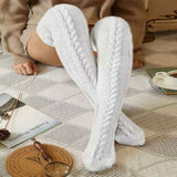 White Warm Knitted Knee High and Thigh High Socks, Super Soft Wool Blend 75 cm Length, Machine Washable Perfect for Autumn Winter with Skirts and Dresses In Australia - Darrahopens