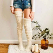 White Warm Knitted Knee High and Thigh High Socks, Super Soft Wool Blend 75 cm Length, Machine Washable Perfect for Autumn Winter with Skirts and Dresses In Australia - Darrahopens