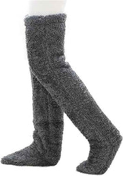 Navy Grey Over Knee High Fuzzy Plush Teddy Slipper Socks for Women, Open Toe Non-Slip Extra Long 55 cm for Warmth Indoors Outdoors, Perfect Gift for Christmas In Australia - Darrahopens