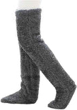 Navy Grey Over Knee High Fuzzy Plush Teddy Slipper Socks for Women, Open Toe Non-Slip Extra Long 55 cm for Warmth Indoors Outdoors, Perfect Gift for Christmas In Australia - Darrahopens