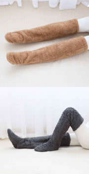 Navy Grey Over Knee High Fuzzy Plush Teddy Slipper Socks for Women, Open Toe Non-Slip Extra Long 55 cm for Warmth Indoors Outdoors, Perfect Gift for Christmas In Australia - Darrahopens