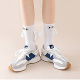 White and Black Magnetic Couple Socks 2 Pairs, Cute Hand-Holding Design with Magnets, Soft Breathable Cotton for Fun Gifts and Party Favors