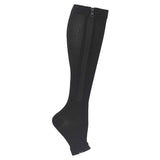 Black Zipper Compression Sports Socks 1 Pair, Elastic Ven Design for Running Football, Graduated Compression with Side Zipper for Easy On-Off and Muscle Support